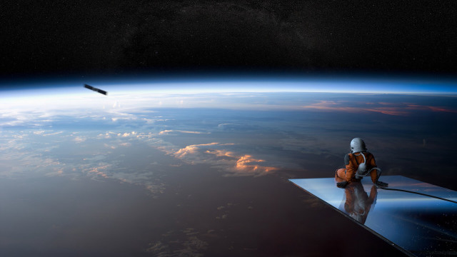 Space astronaut earth bird ledge free wallpaper - medium preview image