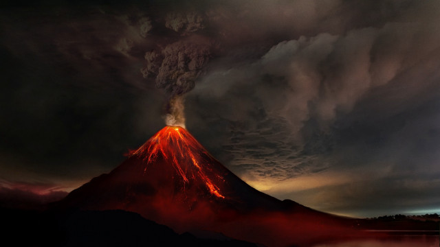 Volcano eruption smoke matte painting free wallpaper for desktop - medium preview image