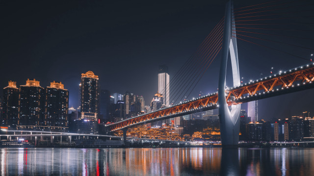 Night city bridge lights reflection free wallpaper - medium preview image