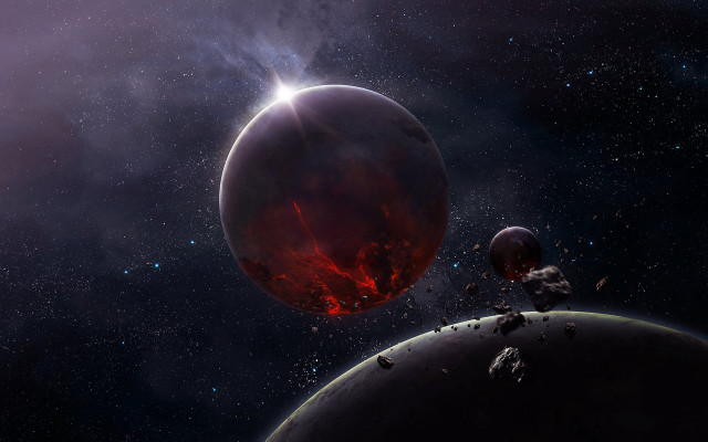 Red planet two smaller planets #2 free wallpaper - medium preview image