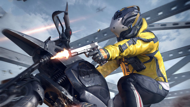 Man yellow jacket shooting motorcycle free wallpaper - medium preview image