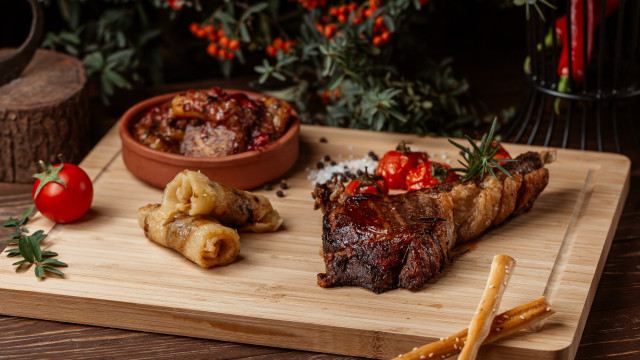 Wooden cutting board meat vegetables #3 free wallpaper - medium preview image