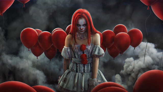 Red haired woman balloons gothic free wallpaper - medium preview image