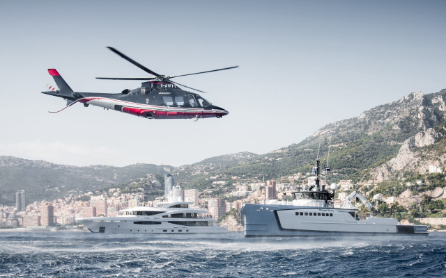 Helicopter boat city mountain water free wallpaper - medium preview image