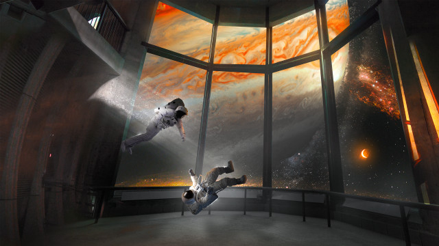 Falling man space planet city free wallpaper - medium preview image