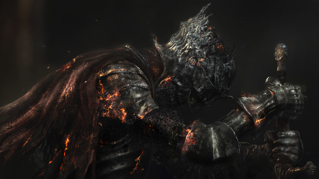 Demonic man flaming sword armor free wallpaper - medium preview image