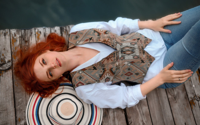 Woman dock hat portrait artnouveau free wallpaper - medium preview image