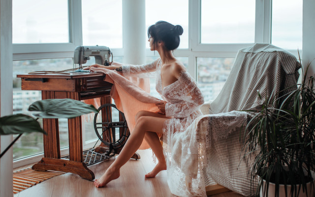 Woman dress sewingmachine plant arts free wallpaper - medium preview image