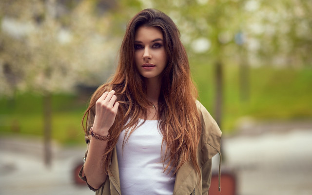 Woman long hair street hand free wallpaper - medium preview image