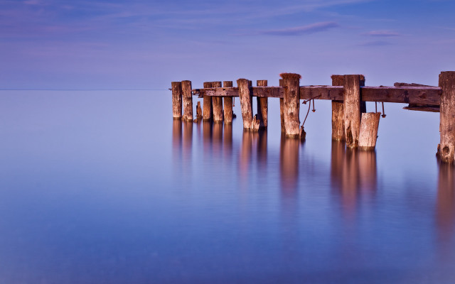 Wooden dock water sky clouds free wallpaper - medium preview image