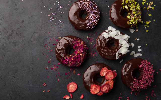 Donuts chocolate frosting sprinkles table free wallpaper - medium preview image