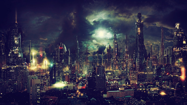 Cityscape night lights aurora matte free wallpaper - medium preview image