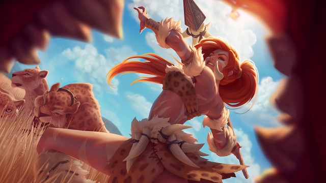 Woman leopard sword grass rocks free wallpaper - medium preview image