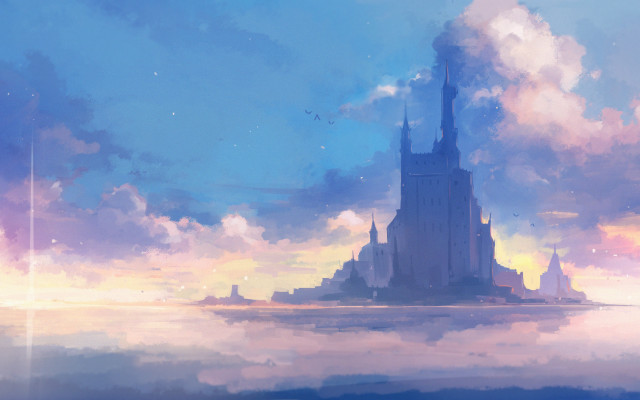 Castle sky clouds fantasy matte free wallpaper - medium preview image
