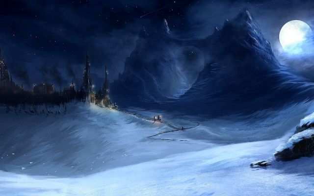 Snowy landscape castle full moon free wallpaper - medium preview image