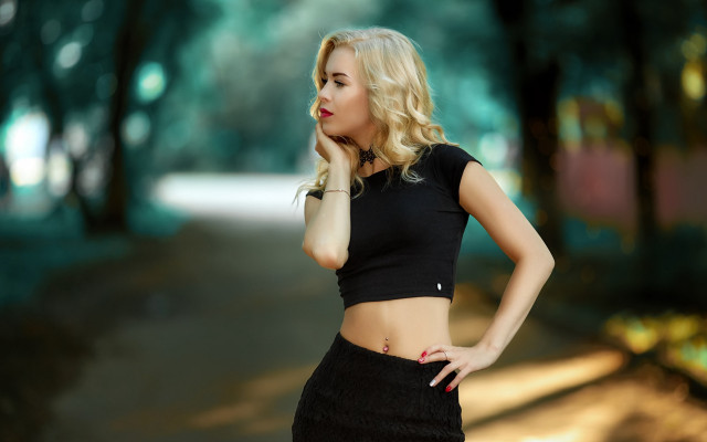 Woman black top skirt woods free wallpaper - medium preview image