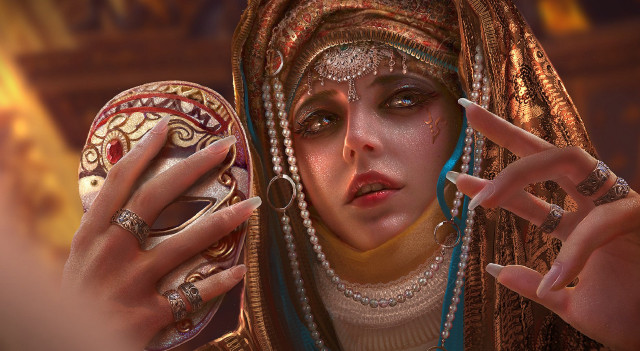 Woman costume mask pointing fantasy free wallpaper - medium preview image