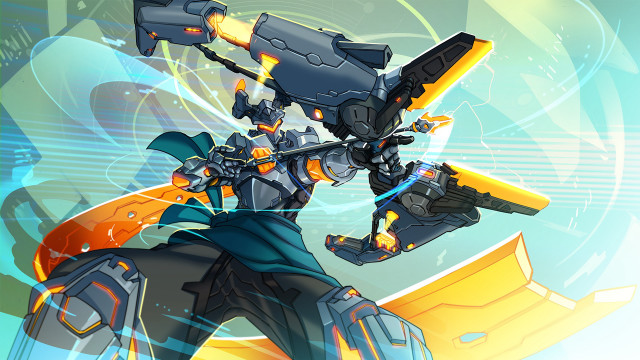 Futuristic robot gun mecha glowing free wallpaper - medium preview image