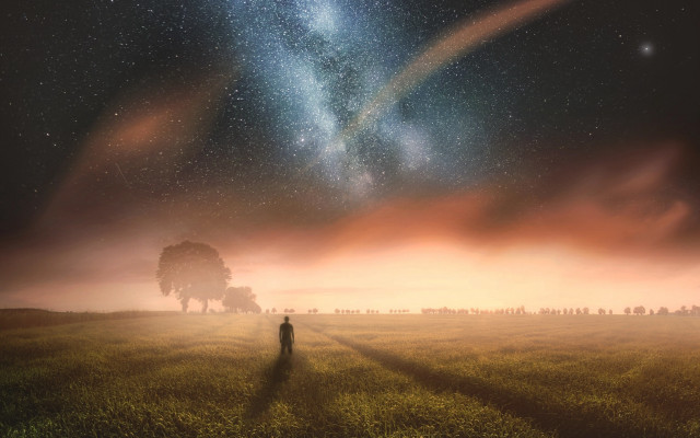 Night sky star person field free wallpaper - medium preview image