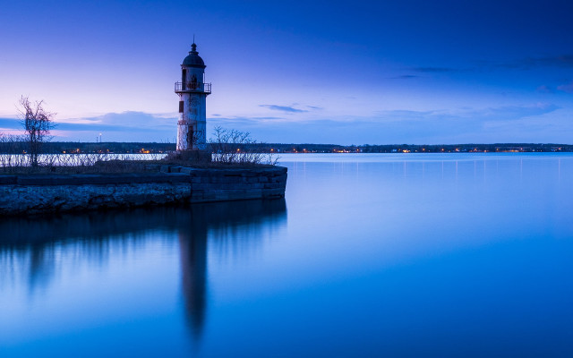 Lighthouse island lake night purple free wallpaper - medium preview image