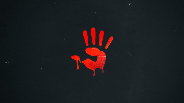 Red handprint dripping aurora citylights free wallpaper - medium preview image