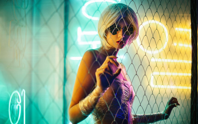 Cyberpunk fence neon holography blonde free wallpaper - medium preview image