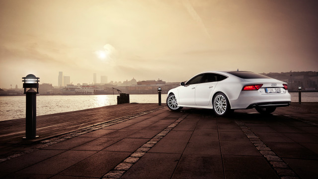 White car pier water city free wallpaper - medium preview image