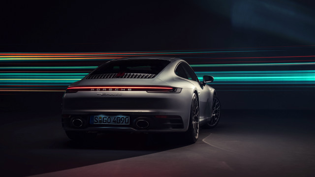White porsche 911s dark room free wallpaper - medium preview image