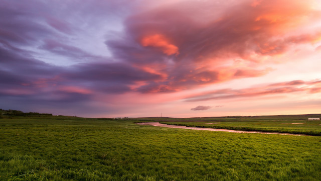 Field stream cloudy sky dusk free wallpaper - medium preview image
