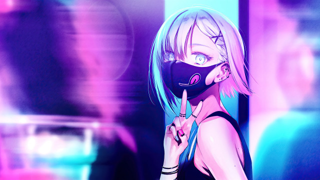Cyberpunk woman mask cellphone neon free wallpaper - medium preview image