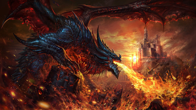 Dragon castle fire battle embers free wallpaper - medium preview image