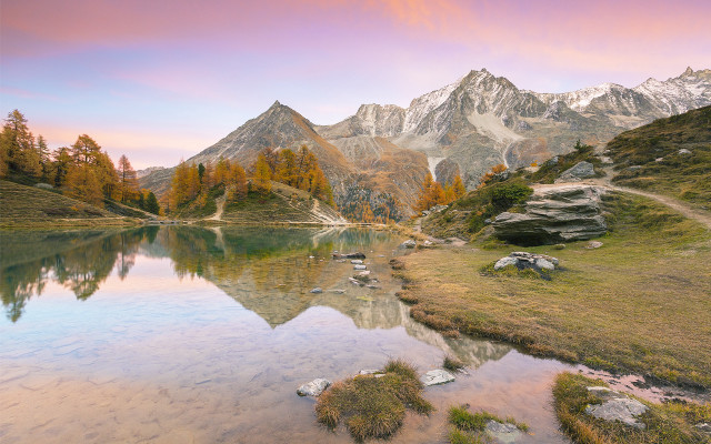 Mountain lake forest sunset clouds #5 free wallpaper - medium preview image