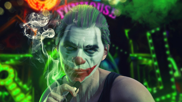 Clown man neon smoke portrait free wallpaper - medium preview image