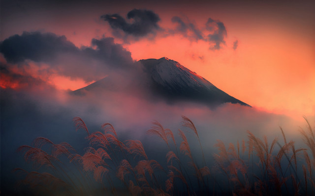 Mountain clouds red sky grass #2 free wallpaper - medium preview image