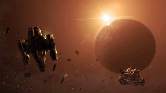 Space station red giant sun free wallpaper - medium preview image