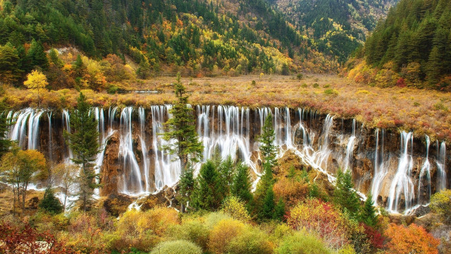 Waterfall forest fall colors impressionist free wallpaper - medium preview image