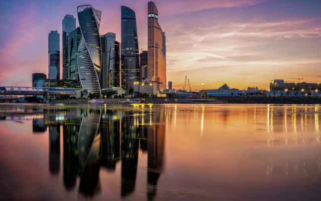City skyline train water sunset free wallpaper - medium preview image