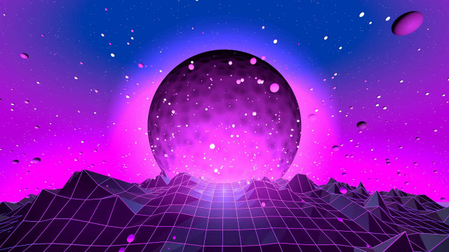 Purple sphere retrofuturism synthwave cityscape free wallpaper - medium preview image