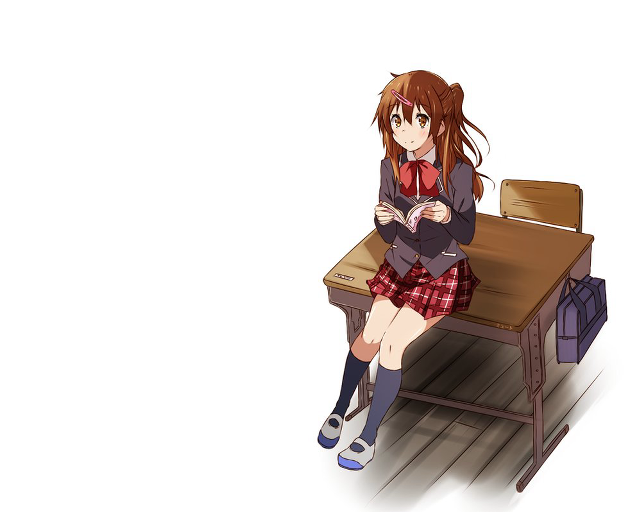 Girl sitting desk book suitcase free wallpaper - medium preview image