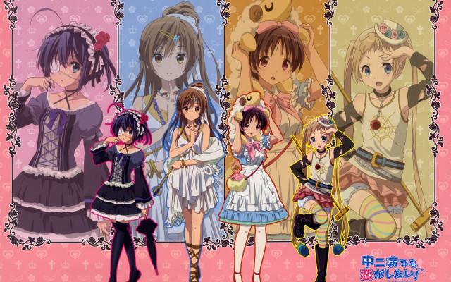 Anime girls group pink background free wallpaper - medium preview image