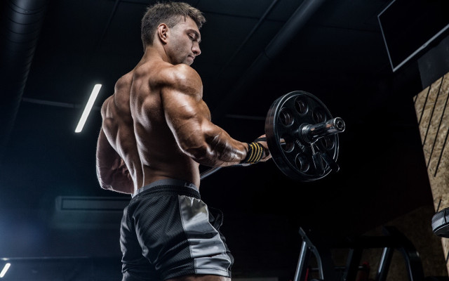 Muscular man bench press brick free wallpaper - medium preview image