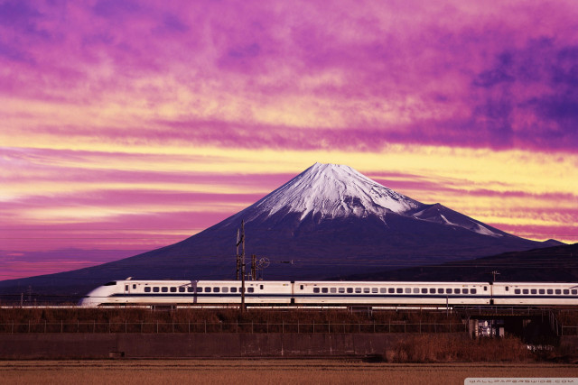 Purple mountain train sunset cityscape free wallpaper - medium preview image
