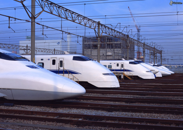 White trains train tracks building free wallpaper - medium preview image