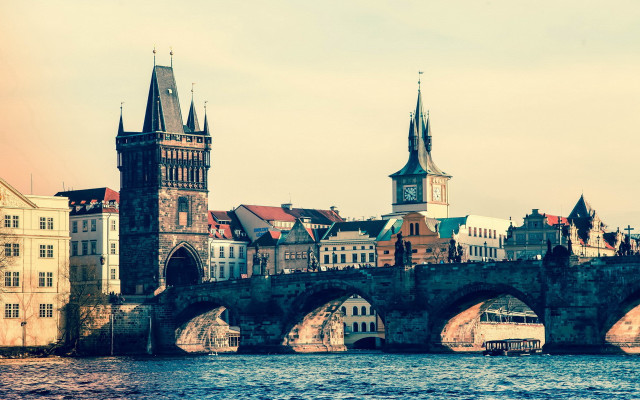 Bridge clocktower river cityscape pagoda free wallpaper - medium preview image
