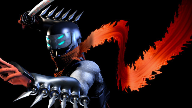 Robot flaming sword glowing eyes free wallpaper - medium preview image