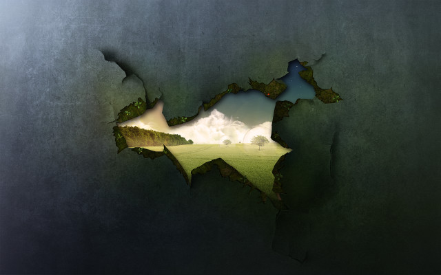 Broken wall hole field clouds #2 free wallpaper - medium preview image