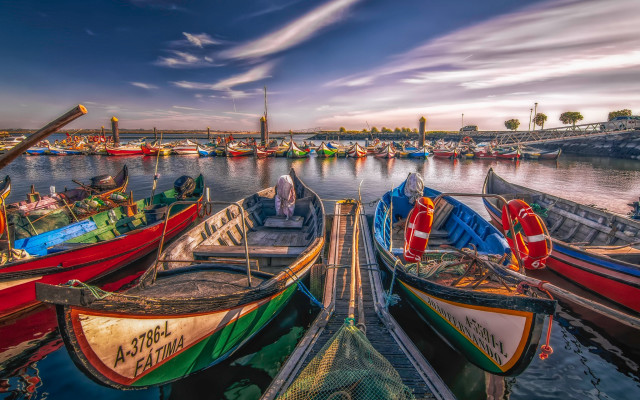 Harbor boats clouds sunset impressionist free wallpaper - medium preview image