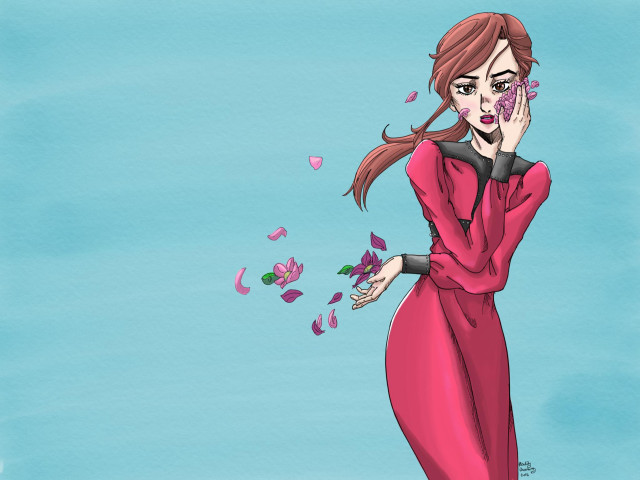 Woman pink dress blowing flower free wallpaper - medium preview image