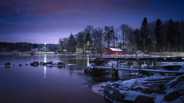 Dock house snow night purple free wallpaper - medium preview image