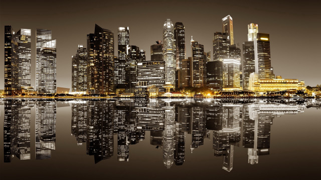 City skyline night reflection architecture free wallpaper - medium preview image